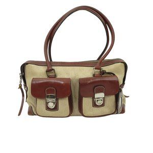 Dooney & Bourke Handbag Vintage Brown Bag Leather Signature Taupe Canvas Satchel